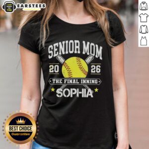 Personalized softball tee featuring 'Awesome Senior Mom 2026' and crossed bats for the final inning celebration.