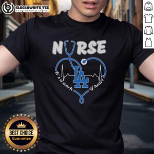 Top Los Angeles Dodgers 'It's A Work Of Heart' T-Shirt featuring vibrant team colors and a heart design for fans.