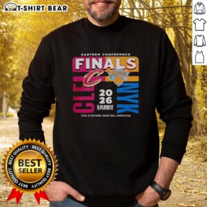 Awesome 2025-26 NBA Eastern Conference Finals sweatshirt featuring Cleveland Cavaliers vs New York Knicks design.