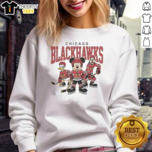 Awesome Chicago Blackhawks Disney Team ice hockey sweatshirt featuring vibrant graphics and cozy design for fans.