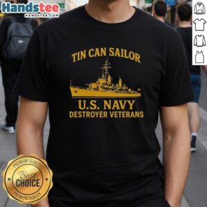 Vintage Top Tin Can Sailor US Navy Destroyer Veterans T-Shirt featuring classic naval design and patriotic colors.