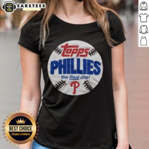 Alt Text: Original Philadelphia Phillies MLB x Topps Baseball The Real One ladies tee featuring vintage team logo design.