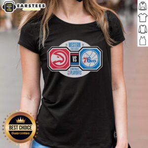 Awesome Atlanta Hawks vs Philadelphia 76ers 2026 NBA Playoffs tee for ladies featuring vibrant team colors and logos.