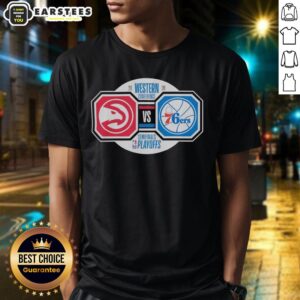 Awesome Atlanta Hawks vs Philadelphia 76ers 2026 NBA Playoffs Semifinals T-Shirt featuring team logos and vibrant design.