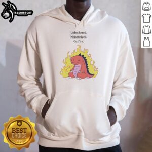 Alt Text: Unbothered red dinosaur graphic on a cozy hoodie, featuring a fun design that showcases a playful style and comfort.