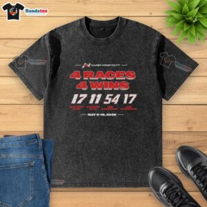Premium Kaden Honeycutt washed t-shirt celebrating 4 races and 4 wins, perfect for fans of racing apparel.