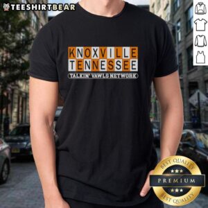Alt Text: Premium Knoxville Tennessee Talkin' Vawls Network Checkerboard T-Shirt featuring the Tennessee Volunteers logo.