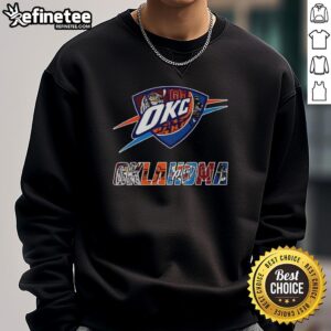 Collage logo sweatshirt featuring the Oklahoma City Thunder NBA team and other Oklahoma sports teams.