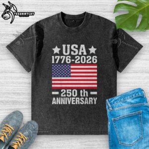 Alt Text: Awesome USA 1776-2026 250th Anniversary Flag Washed T-Shirt showcasing patriotic design for Independence Day celebrations.