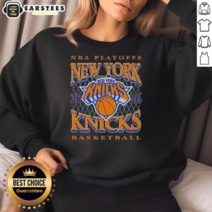Pretty New York Knicks Basketball NBA Playoffs 2026 retro hoop sweatshirt featuring vibrant team colors and classic design.