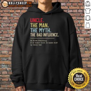 Vintage hoodie featuring 'Good Uncle: The Man, The Myth, The Bad Influence' design, perfect for casual wear.