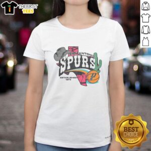 Alt Text: Pretty San Antonio Spurs regional ladies tee featuring vibrant team colors and stylish design for female fans.