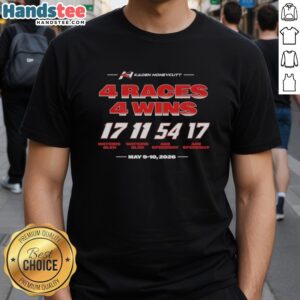 Premium Kaden Honeycutt 4 Races 4 Wins T-Shirt featuring a bold design celebrating Kaden's racing success.
