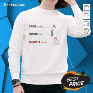 Marietta, Georgia sweatshirt featuring the Big Chicken, a quirky landmark, alongside iconic sites like the Eiffel Tower and Big Ben.