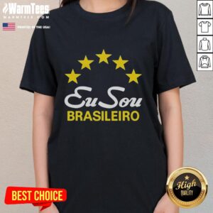 Official EU Sou Brasileiro Brazil Five Stars Ladies Tee featuring vibrant design and comfortable fit for fans.