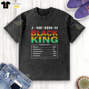 Awesome Juneteenth Black King Nutrition Facts washed t-shirt design showcasing vibrant colors and cultural pride.