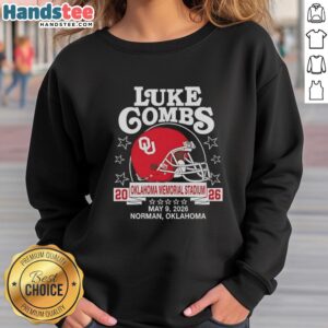 Hot Oklahoma Sooners helmet design on Luke Combs May 09, 2026 tour sweatshirt in Norman, OK.