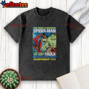Hot Spider-Man and The Hulk championship title washed t-shirt featuring vibrant graphics for superhero fans.