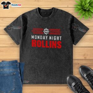 Nice Monday Night Rollins Washed T-Shirt in soft fabric, featuring a relaxed fit and stylish design, perfect for casual wear.