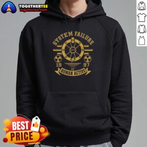 Alt Text: Nice System Failure 1997 Human Action Hoodie showcasing a bold graphic design and vintage streetwear style.