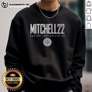 Good Mitchell 22 Racing Louisville FC sweatshirt featuring vibrant team colors and logo, perfect for fans and casual wear.