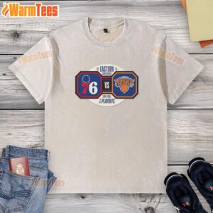 2026 NBA Playoffs Round 2: New York Knicks Eastern Conference washed T-shirt featuring team logo and vibrant colors.