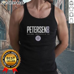 Top Petersen 8 Racing Louisville FC tank top featuring vibrant team colors and logo, perfect for fans and casual wear.