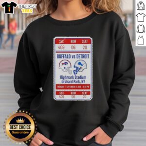 Buffalo Bills vs Detroit Lions NFL sweatshirt featuring new stadium design, perfect for game day fans.