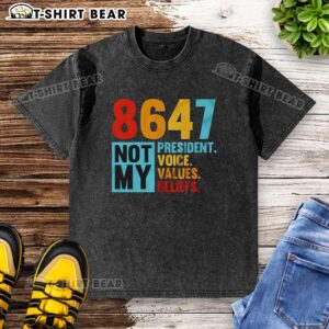 Political 'Not My President' washed t-shirt showcasing voices, values, and beliefs in a stylish design.