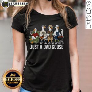 Good Fathers Day Just A Dad Goose Ladies Tee featuring a fun goose graphic, perfect gift for Father's Day celebrations.