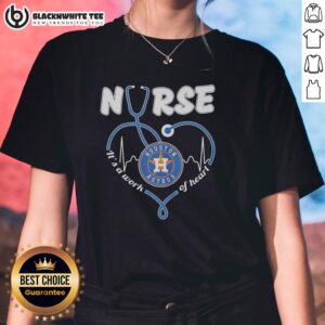 Alt Text: Top Houston Astros nurse tee featuring a stethoscope shaped heart design, perfect for healthcare fans.