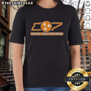 Premium Talkin' Vawls Network Tennessee Vols logo ladies tee in vibrant orange, perfect for female fans of Tennessee football.