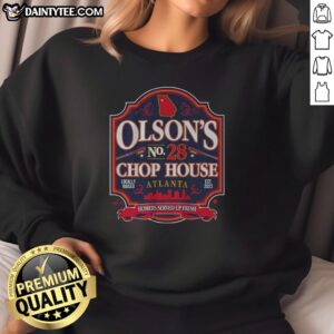Alt Text: Cozy Hot Matt Olson's Chop House sweatshirt in navy, perfect for fans and casual wear, showcasing team spirit and style.