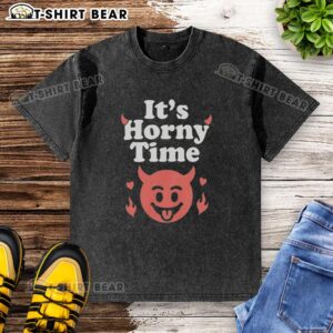 Nice Devil It's Horny Time washed t-shirt featuring a playful devil graphic, perfect for casual, fun wear.