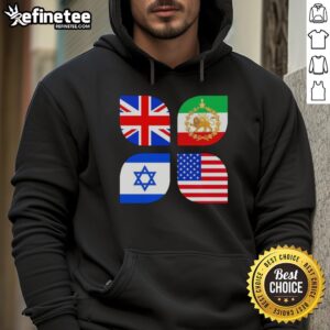 Alt Text: Premium Union Jack, Iran, Israel, and USA flag hoodie showcasing a unique design for patriotic fashion enthusiasts.