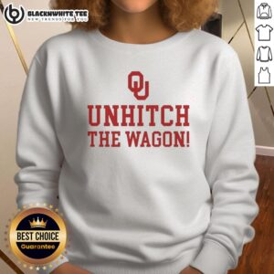Alt Text: Cozy Top Oklahoma Sooners Unhitch The Wagon sweatshirt in crimson, perfect for game day or casual wear.