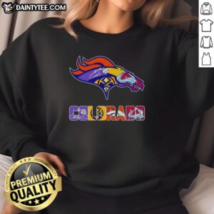 Alt Text: Good Denver Broncos, Nuggets, Rockies, and Avalanche sports logo mashup sweatshirt design in vibrant colors.