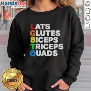 Official LGBTQ sweatshirt featuring a stylish design highlighting lats, glutes, biceps, triceps, and quads for fitness lovers.