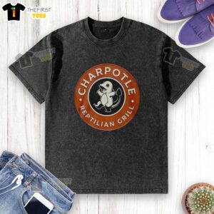 Reptilian girl wearing a washed t-shirt featuring Good Pokemon Charpotle design, showcasing vibrant colors and playful style.