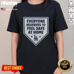 Pretty Los Angeles Dodgers ladies tee promoting safety at home with stylish design and vibrant team colors.