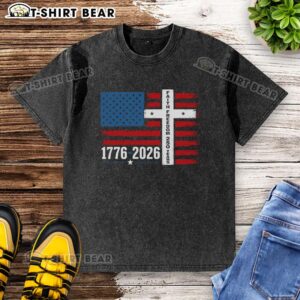 Awesome Faith Freedom t-shirt featuring USA flag and cross, celebrating 250 years of American history, 1776-2026.