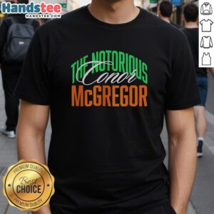 Alt Text: Official Conor McGregor The Notorious script t-shirt featuring an Italy flag pattern, perfect for fans and collectors.