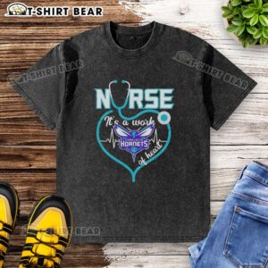 Alt Text: Awesome Charlotte Hornets Nurse T-shirt featuring a stethoscope-shaped heart, perfect for NBA fans and healthcare workers.