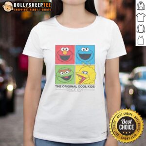 Alt Text: Top Sesame Street The Original Cool Kids Since 1969 Ladies Tee featuring colorful graphics and a fun design.