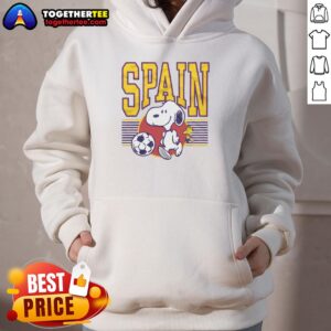 Alt Text: Top Peanuts Snoopy X Spain Soccer Hoodie featuring Snoopy in a soccer pose, perfect for fans and sports enthusiasts.