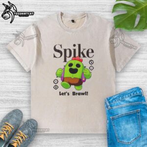 Nice Spike Lets Brawl washed t-shirt featuring a vibrant graphic design and comfortable fit for casual wear.