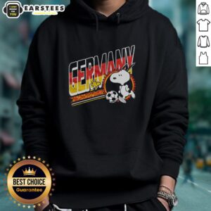 Alt Text: Cute Peanuts Snoopy X Germany soccer hoodie featuring vibrant colors and playful design for fans and collectors.