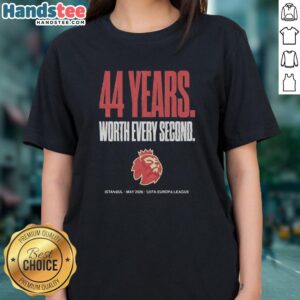 Premium UEFA Europa League Istanbul tee for ladies, celebrating 44 years of excitement. Perfect for events in May 2026.
