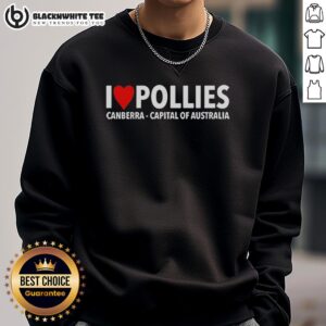 Heart-shaped 'Nice I Love Pollies' sweatshirt in Canberra, Australia, showcasing local pride and stylish comfort.