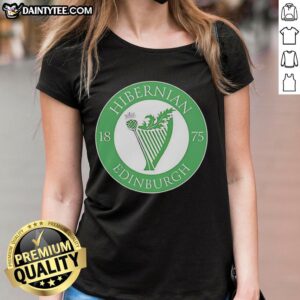 Alt Text: Hibernian FC Edinburgh Scotland 1875 logo on a stylish ladies tee, showcasing team pride and heritage.